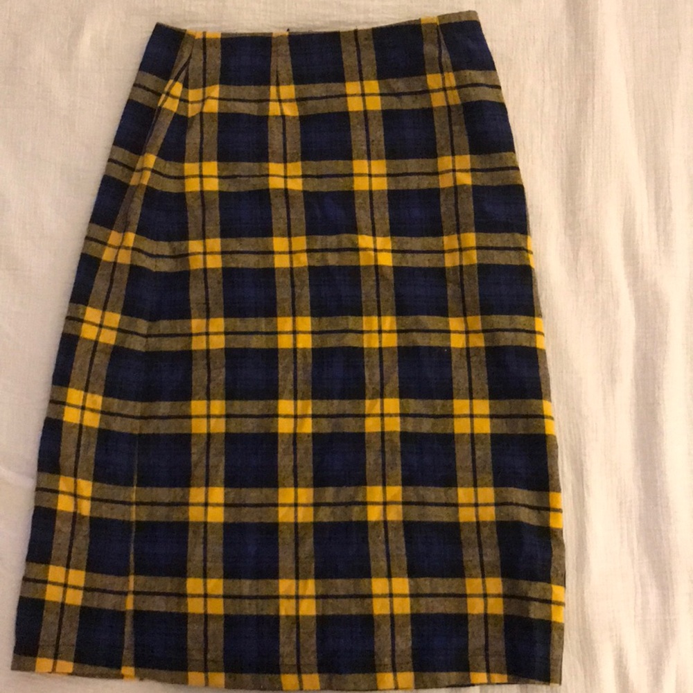 Plaid midi pencil skirt